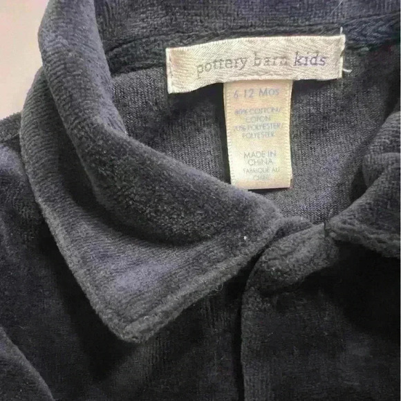 Pottery barn kids baby boy holiday velour navy collared button romper no flaws - Picture 3 of 3